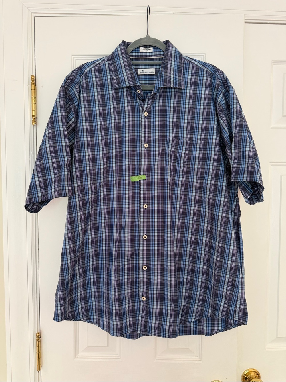 Peter Millar Plaid Short-Sleeve Button-Down Shirt in Blue and Purple